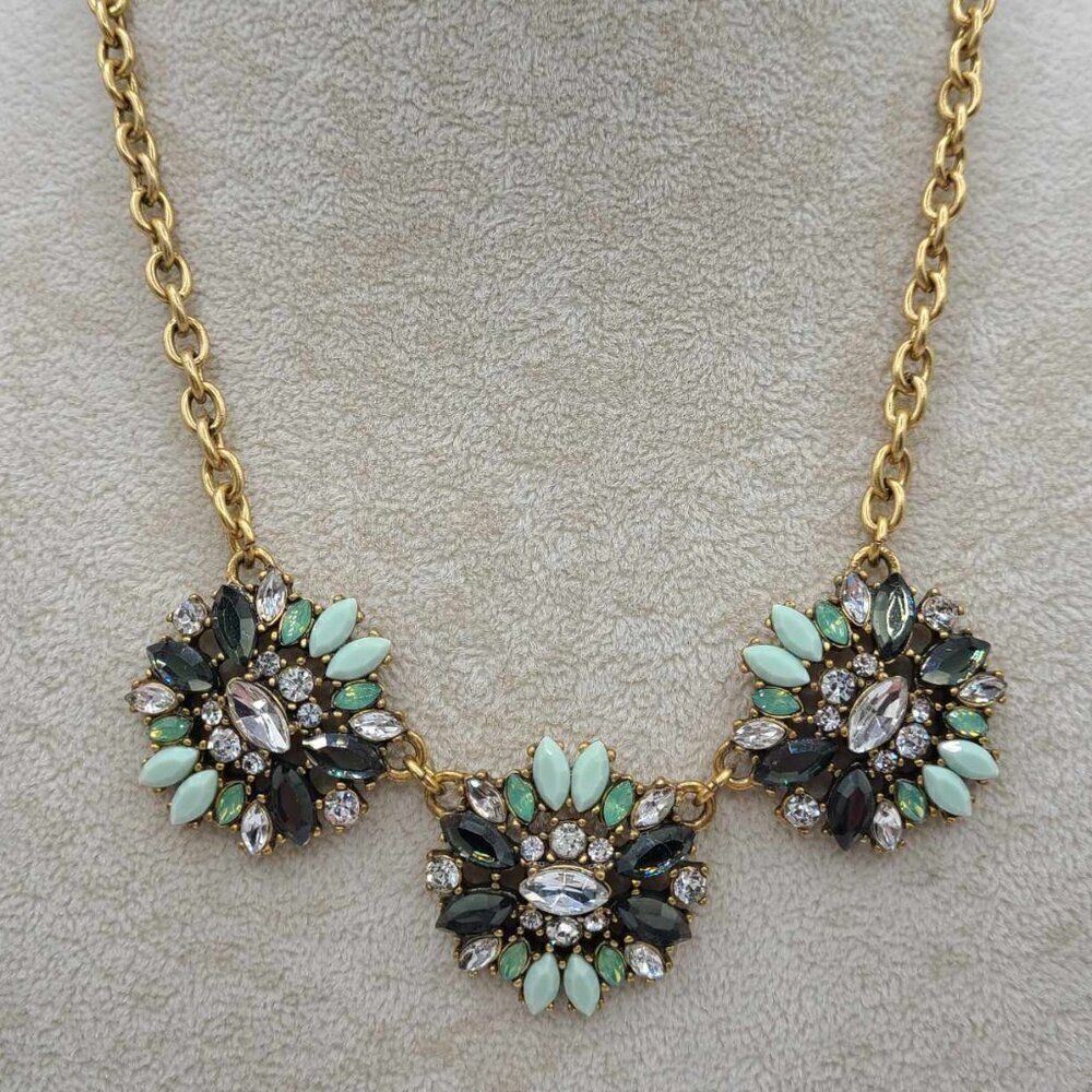 J Crew Navy Aqua Clear Crystal Resin Statement Necklace